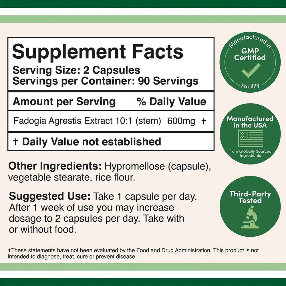 Double Wood Supplements Fadogia Agrestis (180 Capsules) - imagine 2