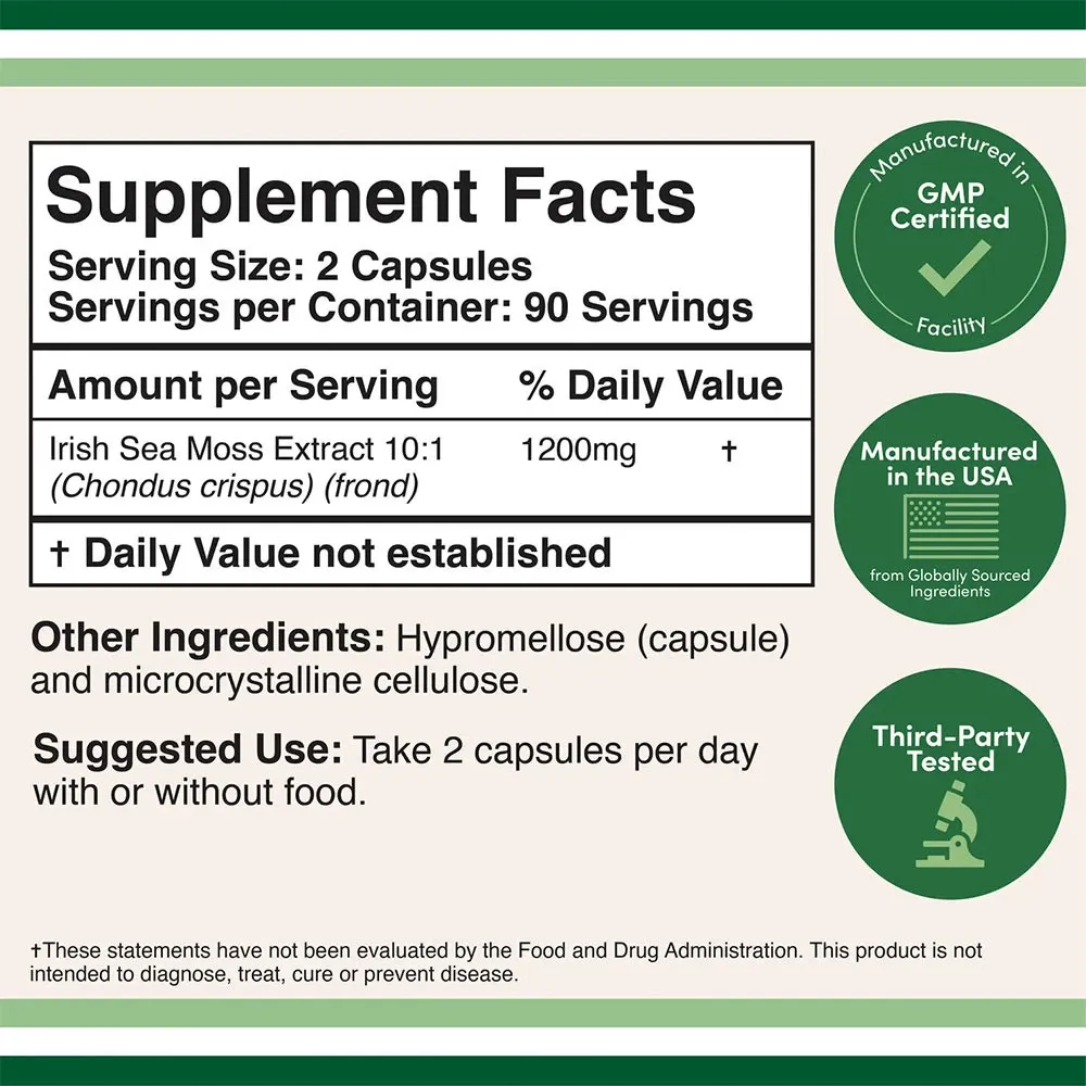 Double Wood Supplements Irish Sea Moss (180 Capsules) - imagine 2