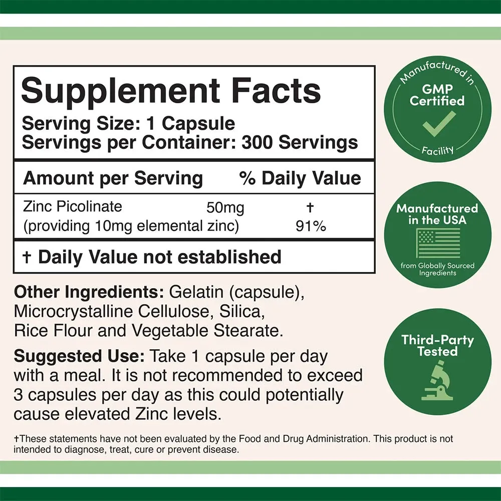 Double Wood Supplements Zinc Picolinate (300 Capsules) - imagine 2