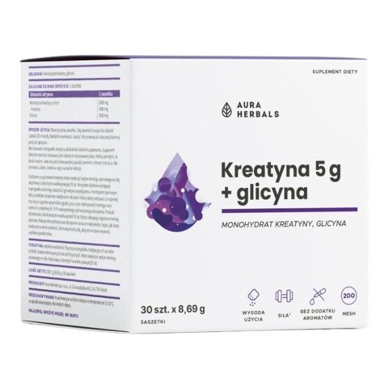 AURA HERBALS Creatine Monohydrate 5 g + Glicyne sachets (30 pcs) - Viking Supplements