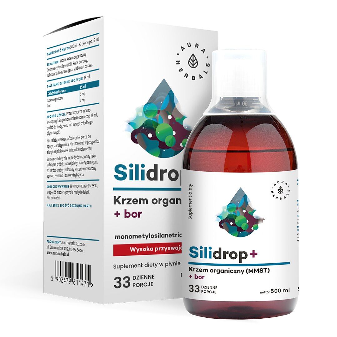 AURA HERBALS Silidrop+, organisk silicium MMST + bor (500 ml / 16,9 fl. oz.)