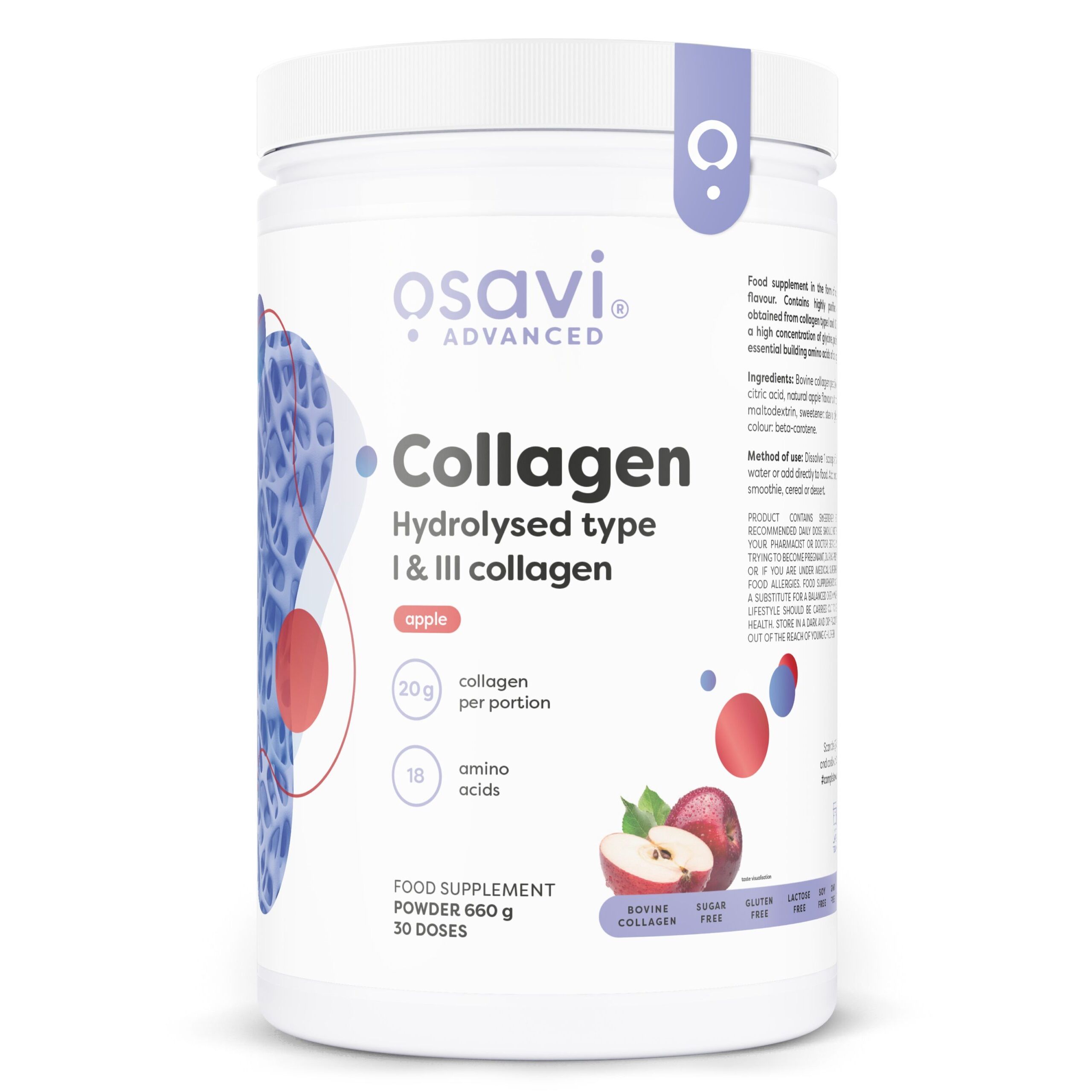 Osavi - Kollagen hydrolyseret type I og III, æble + 660 g