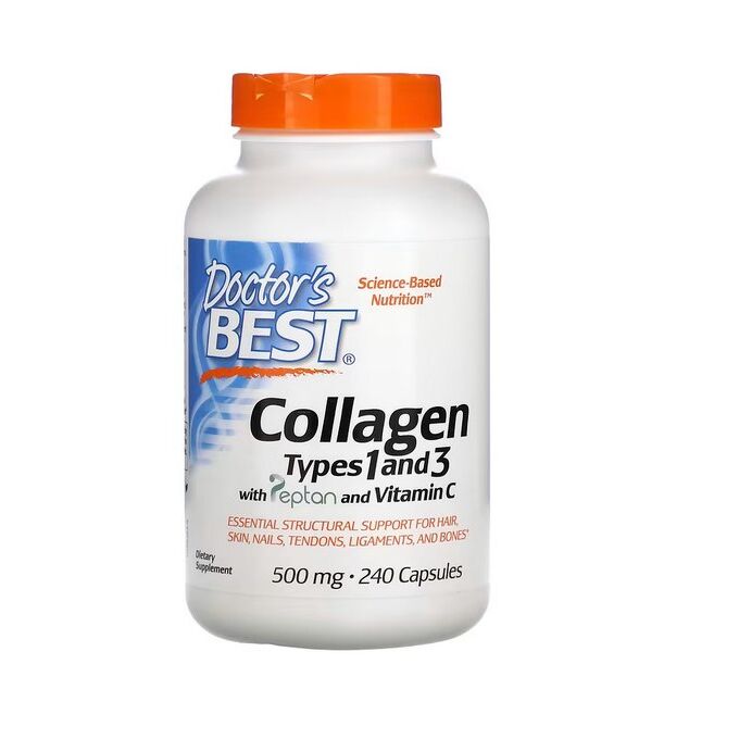 Doctor's Best - Kollagen Type 1 og 3 med Peptan og Vitamin C, 500 mg - 240 kapsler