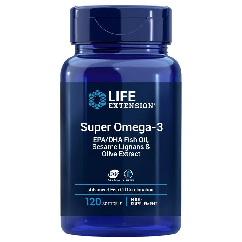 LIFE EXTENSION Super Omega-3 EPA/DHA with Sesame Lignans & Olive Extract EU version (120 enteric coated sgels) - Viking Supplements