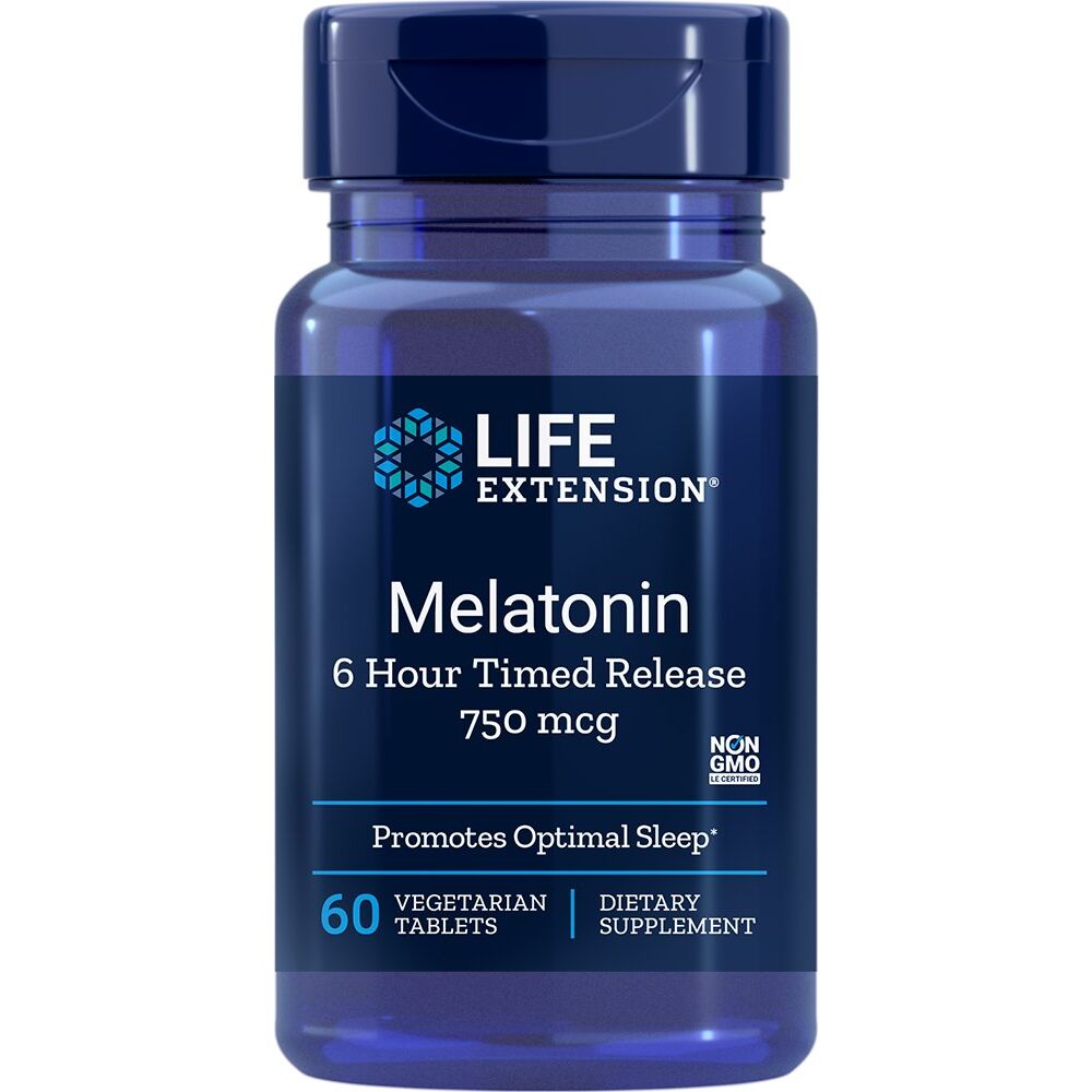 Melatonin - 6-timers tidsbestemt frigivelse, 750 µg, 60 vegetariske tabletter