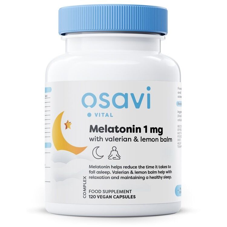 Melatonin med Valerian &amp; Citronmelisse, 1mg - 120 veganske kapsler