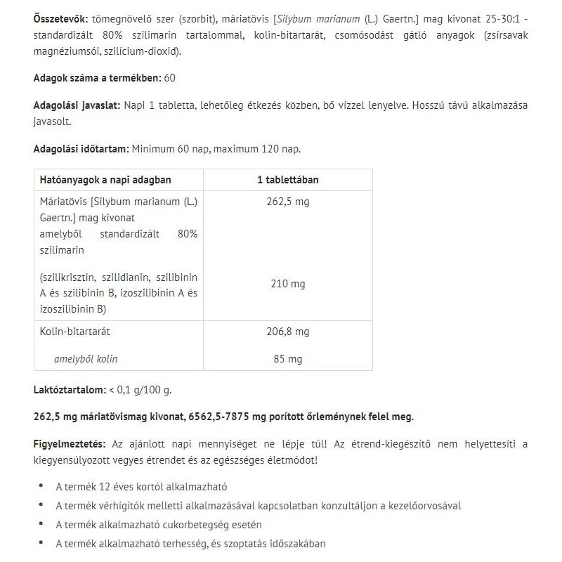 Natur Tanya Milk Thistle Max + Kolin (60 Tablets) - imagine 2