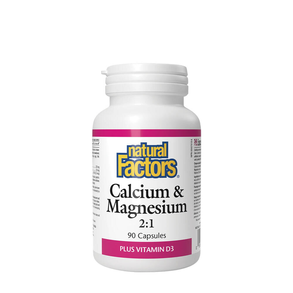 Natural Factors Calciu și magneziu 2:1 plus vitamina D3 (90 de capsule) - Viking Supplements