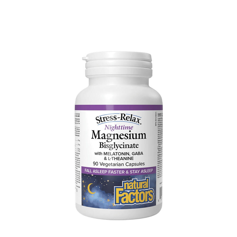 Natural Factors Stress-Relax Nighttime Magnesium Bisglycinate (90 Capsules) - Viking Supplements