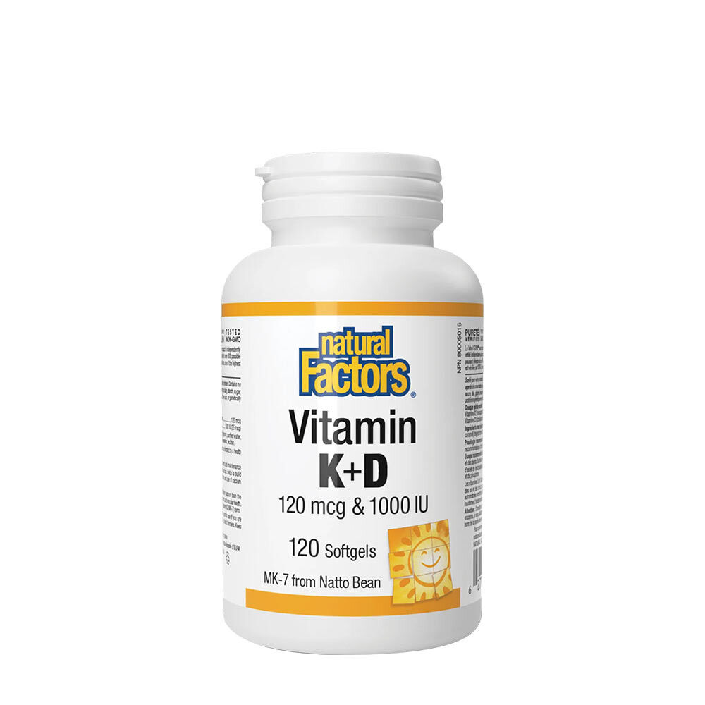 Natural Factors – Vitamin K+D 120 mcg &amp; 1000 IU (120 Softgels)