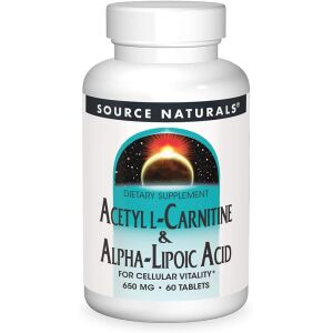 Source Naturals Acetil-L-carnitină și acid alfa-lipoic 650 mg, 60 de comprimate vegetale - Viking Supplements