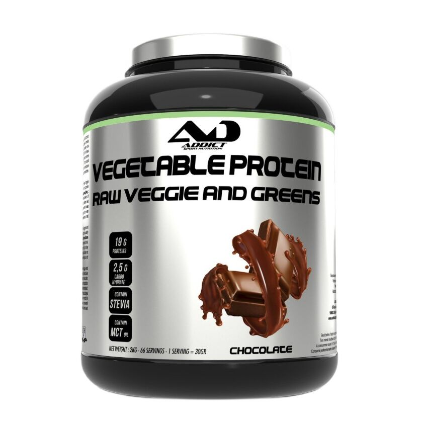 Addict Sport Nutrition - Vegetabilsk Protein Rå Veggie og Greens, Chokolade + 2000 g